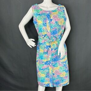 Vintage 60s 70s NWT Deadstock Watercolor Pastel Floral Print Belted Dress Size M